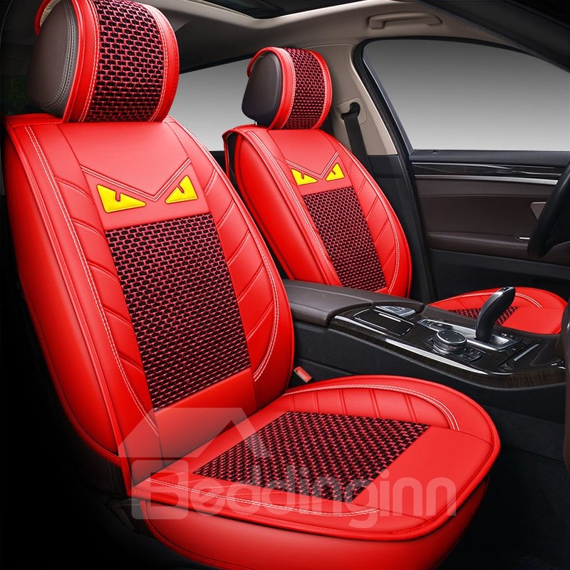 Cartoon Style Wear-Resistant Breather Man-Made Leather And Breathable Skin-Friendly Ice Silk 5 Seats Durable Universal Fit Seat Covers Vehicle Cushion Cover for Cars SUV Pick-up Truck - Image 5