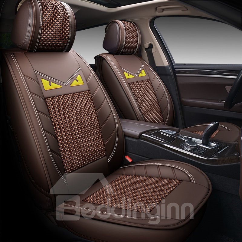 Cartoon Style Wear-Resistant Breather Man-Made Leather And Breathable Skin-Friendly Ice Silk 5 Seats Durable Universal Fit Seat Covers Vehicle Cushion Cover for Cars SUV Pick-up Truck - Image 4