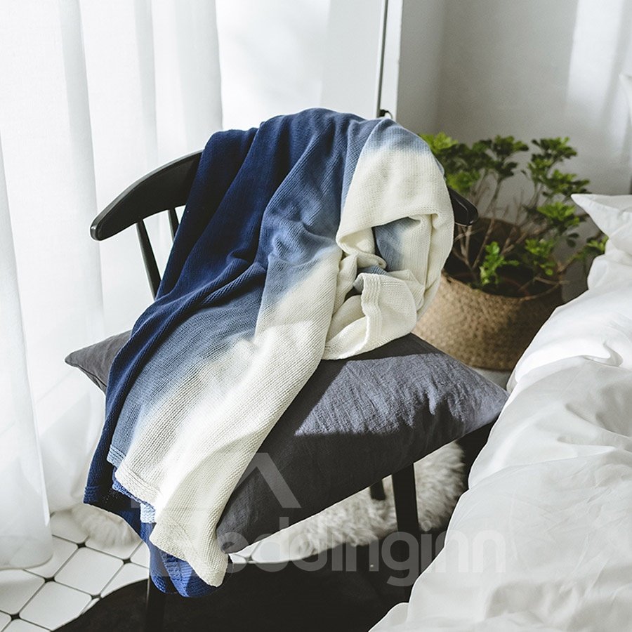 Pure Color Gradient Cotton Soft Knitting Blanket - Image 2