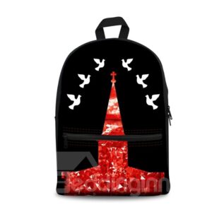 New 3D Peaceful Pigeon with the Tower Backpack Students School Campus Bags