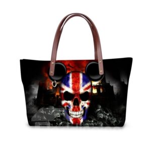 Micky UK Flag Skeleton Skull Waterproof Sturdy Black 3D Printed Shoulder HandBags