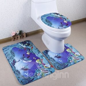 Caroset 3D Amazing Sea World Printing 3-Piece Toilet Seat Cover