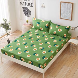 Green Avocado Pattern Fitted Sheet 1-Piece Non-Fade Breathable Soft Polyester Bed Cover Mattress Cover
