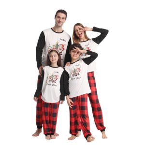 Red Plaid Santa Claus Print Parent-child Family Outfit Suit Long Sleeve Top Trousers Christmas Gift