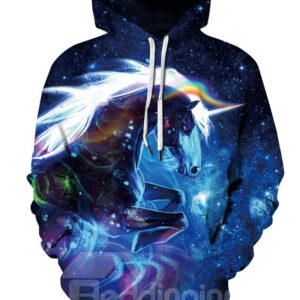 Unicorn Lightweight Pullover Loose Model Kangaroo Pocket 3D Painted Hoodie