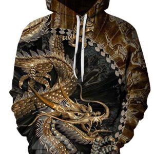 Garment Dyed 3D Dragon Print Loose Men's Pullover Hoodies 95% Polyester 4% Spandex Comfortable Soft Breathable and Durable Fabric