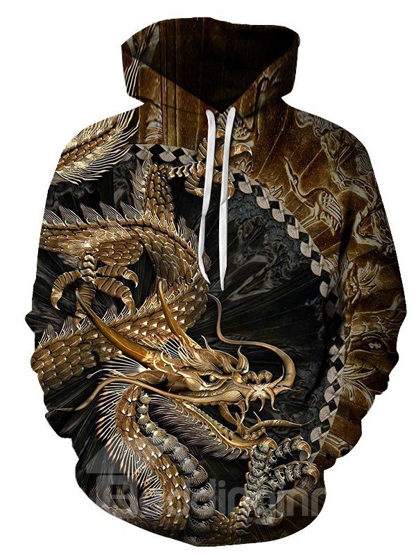 Garment Dyed 3D Dragon Print Loose Men's Pullover Hoodies 95% Polyester 4% Spandex Comfortable Soft Breathable and Durable Fabric - Image 2