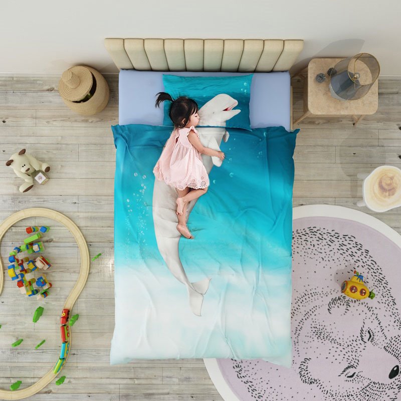 Beluga 4-Piece Duvet Cover Set 3D Animal Print Bedding Set Wear-resistant Breathable High Quality 60s Cotton Satin - Image 4