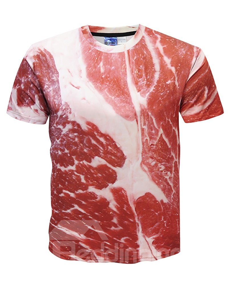 Hot Meat Print Round Neck Tee Men 3D Graphic Short Sleeve Tops T-Shirt - Image 2