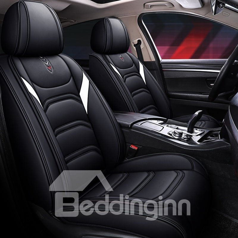 5 Seater Luxury Car Seat Covers Full Coverage Soft Wear Resistant Durable Skin Friendly Faux Leather Airbag Compatible Fastness Universal Fit Auto Seat Covers Suitable for Auto Van Sedan SUV and Truck - Image 3