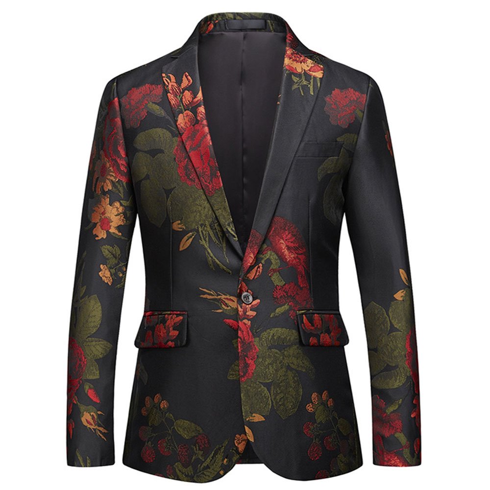 3D Floral Business Casual Men's Suit Jackets Black Slim Fit Single-Breasted One Button Leisure Blazer Coats - Image 7