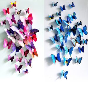 3D Butterfly Wall Decor Wall Stickers Removable Mural Decals Home Decoration Kids Room Bedroom Decor 24 PCS