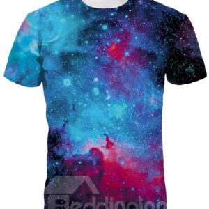 Galaxy Pattern Short Sleeve Round Neck 3D Painted T-Shirt