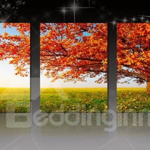Magnificent Red Leaf Tree 3-Panel Canvas Wall Art Prints