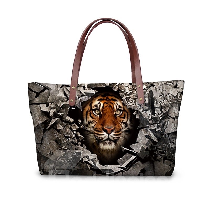 Sharp Look Tiger Pattern Waterproof Sturdy Shopping 3D Printed for Women Girls Shoulder HandBags