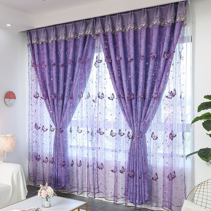 European Butterfly Embroidery Purple Curtain Sets Sheer and Lining Blackout Curtain for Living Room Bedroom Decoration No Pilling No Fading No off-lining - Image 11