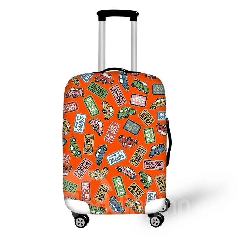 Car Number Plate Pattern Washable Waterproof Travel Zipper Nylon 3D Luggage Cover - Image 4