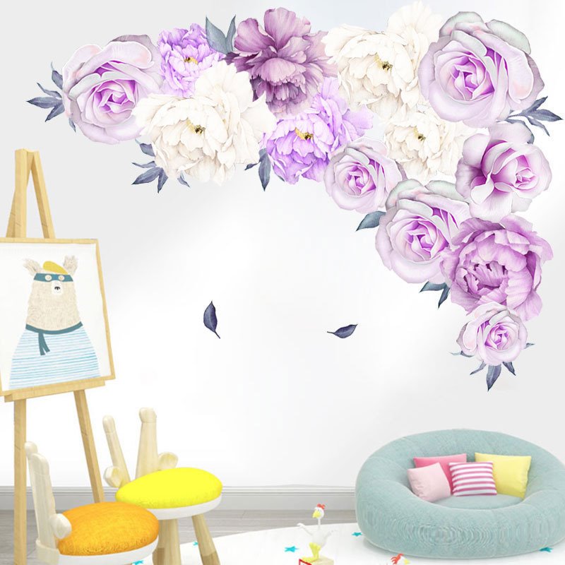 Romantic Purple Roses Floral Vintage Wall Stickers Self-adhesive Wall Decorations