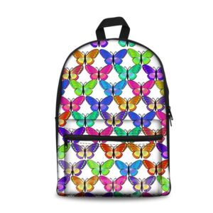 3D Various Colorful Butterflies with White Bottom Color Pattern School Outdoor for Man&Woman Backpack