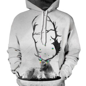3D Grey Deer Colorful Tear Pattern Men Sweater Long Sleeve Cool Hoodies