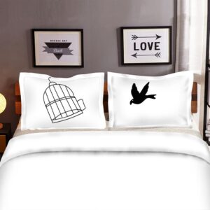 Romantic Pillowcases Microfiber Pillow Covers for Wedding Lovers Standard Set of 2 for Couples Anniversary Engagement Cute for Lovers Bird Cage