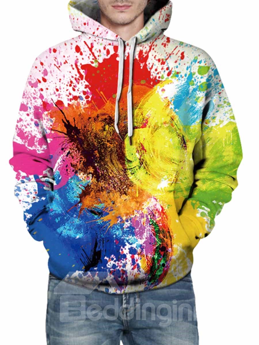 Fashion Long Sleeve Colorful Front Pocket Pattern 3D Painted Hoodie - Image 4