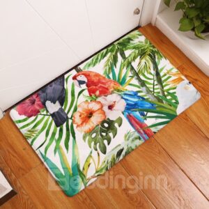 16¡Á24in Green Tropical Plants and Parrot Flannel Water Absorption Soft Nonslip Bath Rug