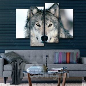 Lifelike Simple Style Wolf Pattern 4 Pieces Framed Wall Art Prints