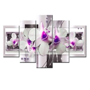 Lilac Orchid Pattern 5 Pieces Hanging Canvas Waterproof Eco-friendly Framed Wall Prints