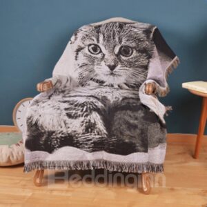 Rectangle Soft Cotton Cute Cat Print Design Washable Decorative Sofa Towel
