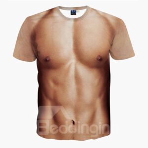 Funny Muscle Men Pattern Personality Spandex Round Neck 3D Painted T-Shirt