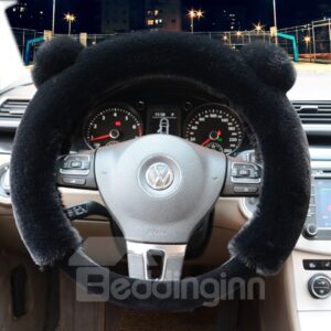 3D Panda Plain Plush 3-piece Non-slip Steering Wheel Cover