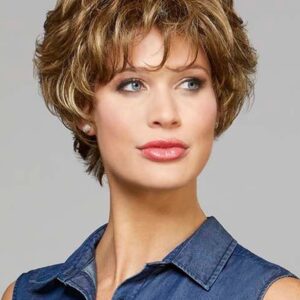 Fabulous Women's Short Curly Hairstyles Blonde 100% Human Hair Lace Front Cap Wigs With Bangs 10Inch