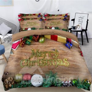 Merry Christmas and Decorations Red Printed 3D 4-Piece Bedding Sets/Duvet Covers