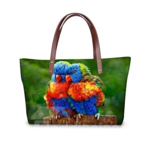 Sweetie Couple Colorful Parrot Waterproof Sturdy 3D Printed for Women Girls Shoulder HandBags