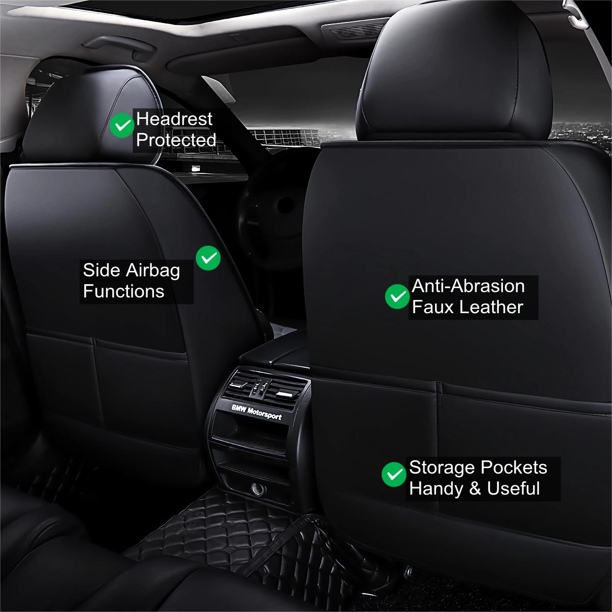 Universal Fit Faux Leather and Linen 5-Seater Car Seat Covers with Diamond Pattern and Integrated Waist Support - Image 3