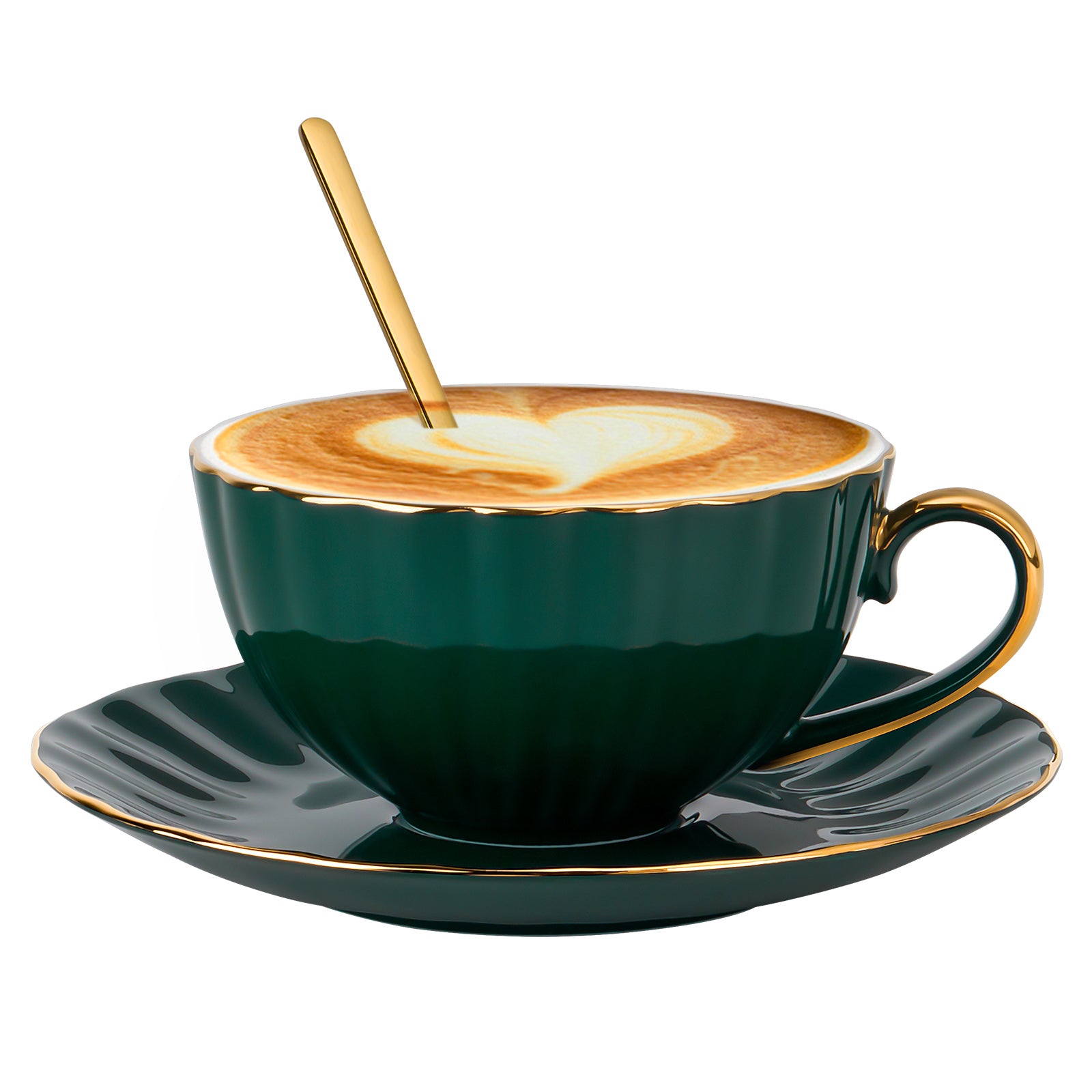 Tea Cup and Saucer with Spoon, Porcelain Coffee Cup with Handle, Espresso Mug with Gold Trim for Office and Home - Image 3