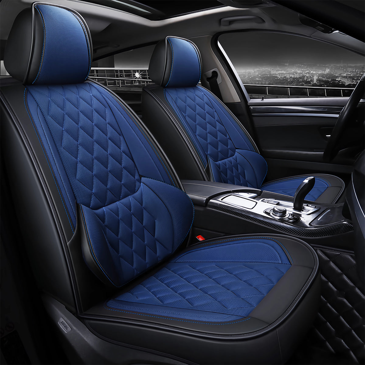 Universal Fit Faux Leather and Linen 5-Seater Car Seat Covers with Diamond Pattern and Integrated Waist Support - Image 12