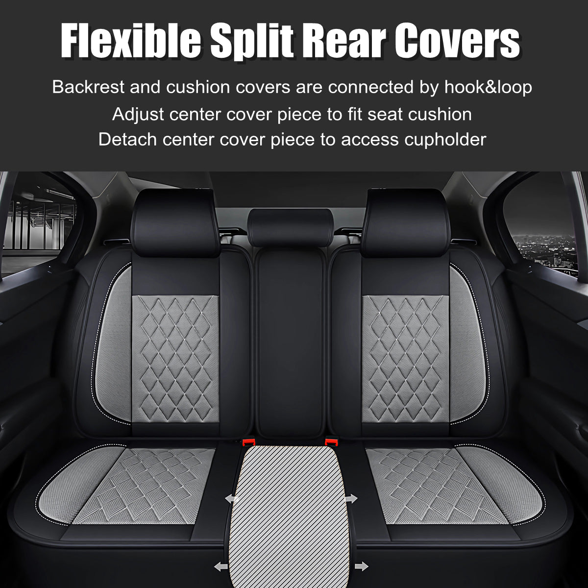 Universal Fit Faux Leather and Linen 5-Seater Car Seat Covers with Diamond Pattern and Integrated Waist Support - Image 4