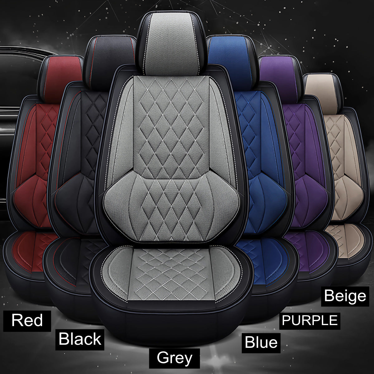 Universal Fit Faux Leather and Linen 5-Seater Car Seat Covers with Diamond Pattern and Integrated Waist Support - Image 10