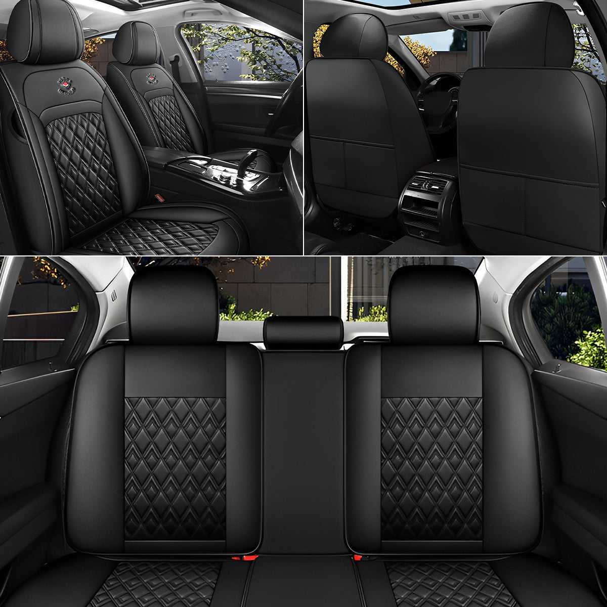 Universal Fit Car Seat Cover Full Set for 5-Seater Sedan SUV Diamond Pattern Faux Leather Vehicle Cushion Cover - Image 7