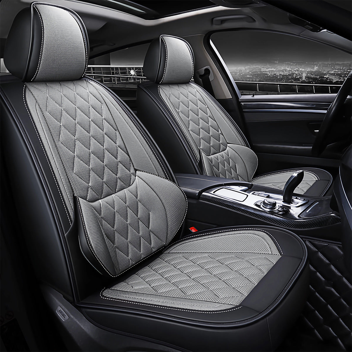 Universal Fit Faux Leather and Linen 5-Seater Car Seat Covers with Diamond Pattern and Integrated Waist Support - Image 14