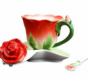 Beddinginn Hand Crafted Collection Porcelain Coffee Tea Cup Sets with Saucer and Spoon (Red)