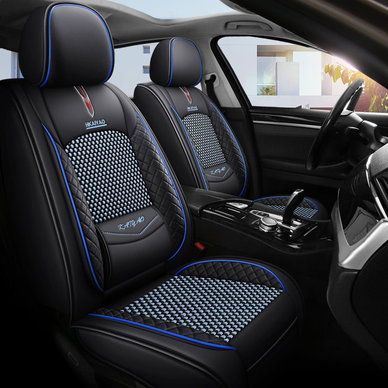 Cooling Fabric and Faux Leather Universal Fit Car Seat Covers with Basketweave Pattern for 5-Seat Sedan SUV - Image 6