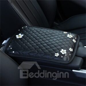 Practical Relaxing Studded Rhinestone And Artificial Flower Car Central Armrest Pad
