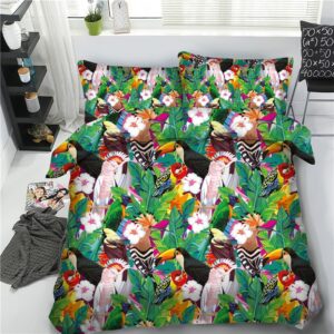 Blue Birds and Leaves Printing Polyester 4-Piece 3D Bedding Sets/Duvet Covers