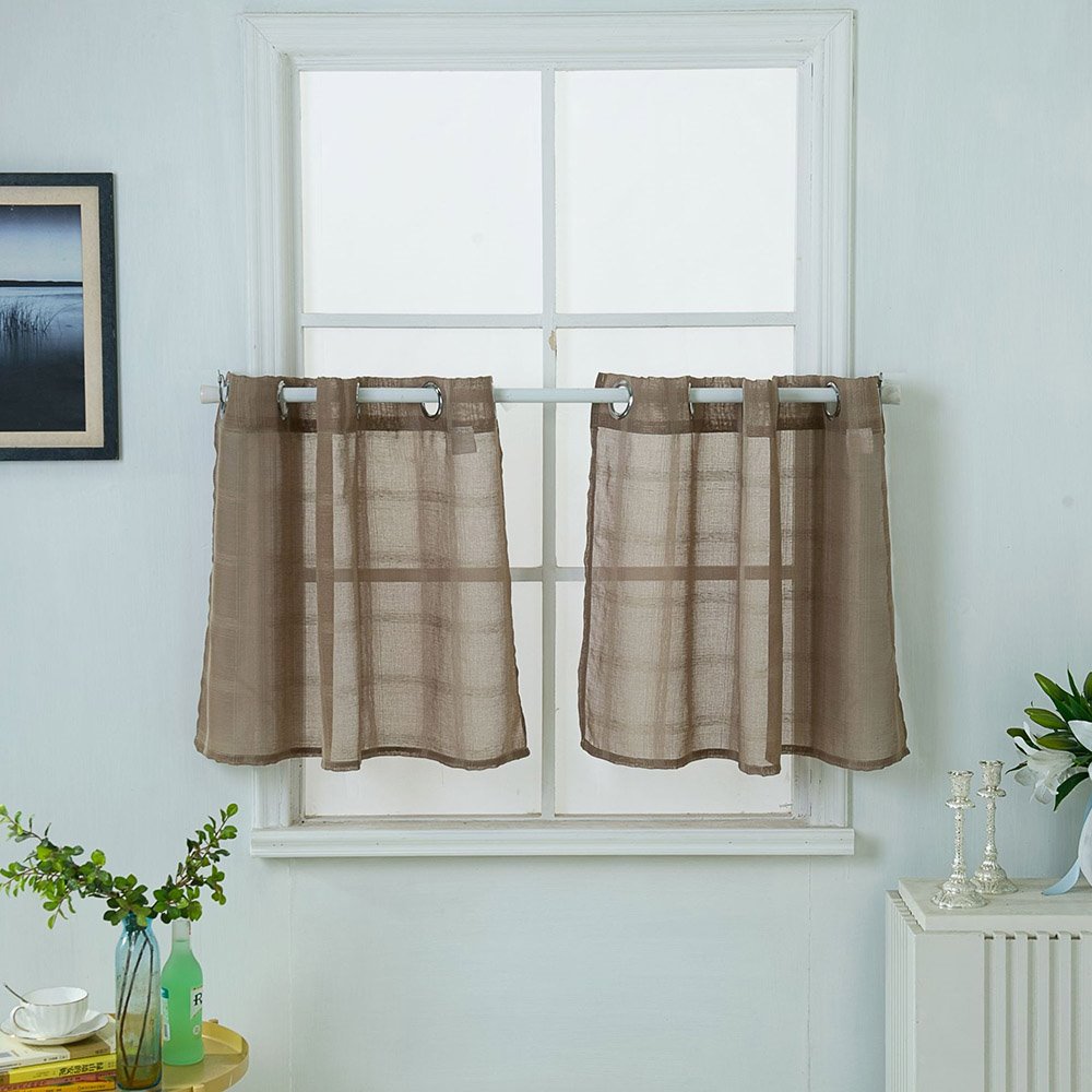 Modern Solid Color Polyester Window Valance 1Pc Sheer Voile Short Curtain for Kitchens Bathrooms Basements & More - Image 3
