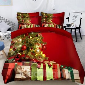 Christmas Tree with Decorations Balls and Light Printed 3D 4-Piece Bedding Sets Duvet Covers Colorfast Wear-resistant Endurable Skin-friendly All-Season Ultra-soft Microfiber No-fading
