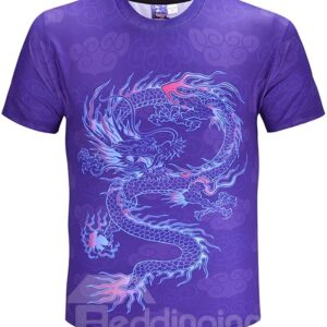 Dragon Pattern Straight Model Polyester Material Regular Sleeve Type T-shirt