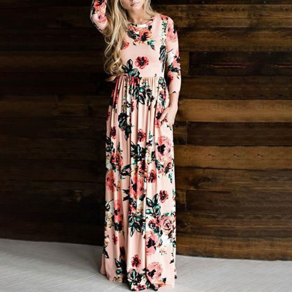 Casual Mother And Daughter Summer Family Matching Outfit Floral Parent-Child Nine-Sleeve Long Skirt